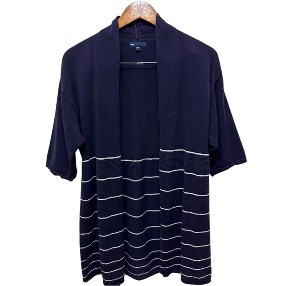 116 GAP | EUC Women’s White Navy Blue Striped Knit Open-Front Cardigan (Size M) - Picture 2 of 11